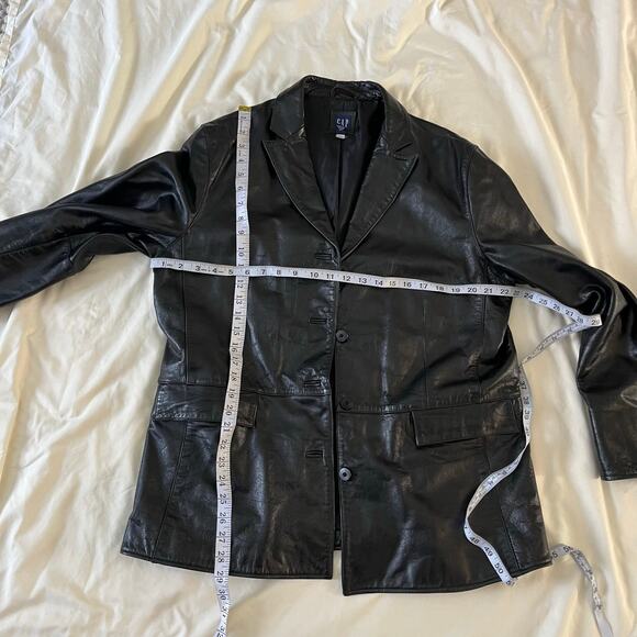 Vtg Y2K 2000s Black Leather Blazer Car Coat Wmns XL Grunge Casual - Picture 13 of 13